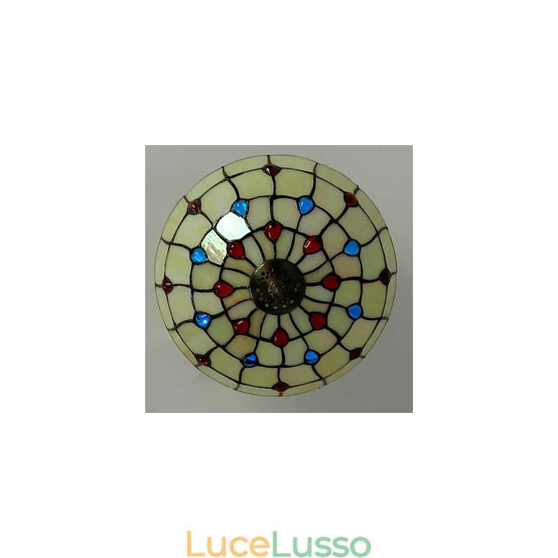Lampada da seduta in vetro colorato con luce a mezza cupola in ferro battuto stile europeo da 30*19 cm