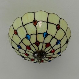 Lampada da seduta in vetro colorato con luce a mezza cupola in ferro battuto stile europeo da 30*19 cm