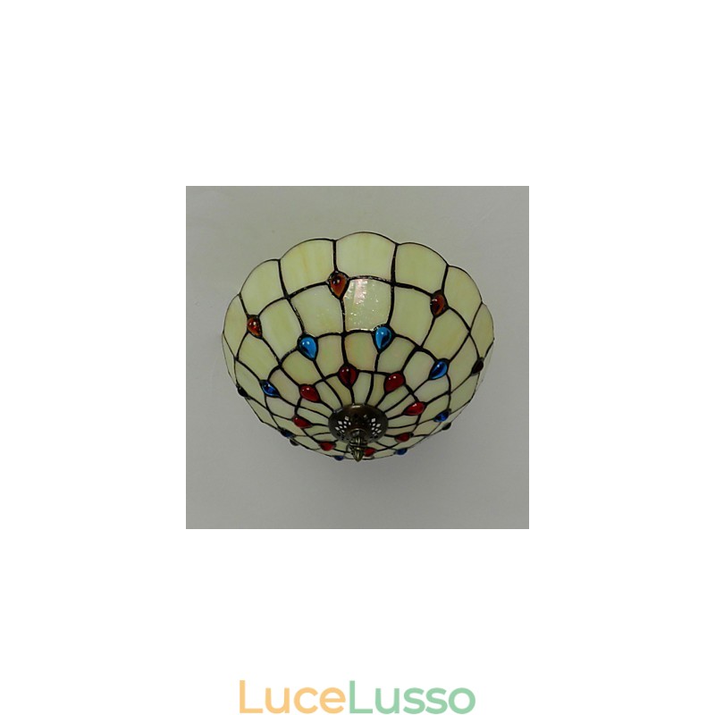 Lampada da seduta in vetro colorato con luce a mezza cupola in ferro battuto stile europeo da 30*19 cm