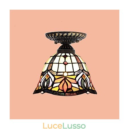 Lampada a cupola con vetrate artistiche rurali europee che assorbono la luce Lampada a cupola con vetrate artistiche rurali europee che assorbono la luce