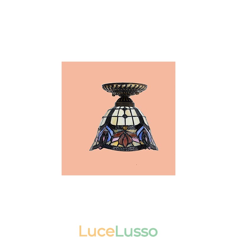 Lampada a cupola con vetrate artistiche rurali europee che assorbono la luce
