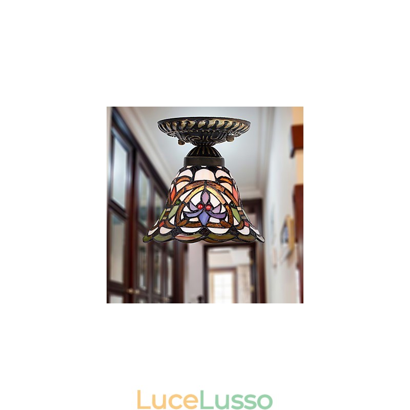 Lampada a cupola con vetrate artistiche rurali europee che assorbono la luce