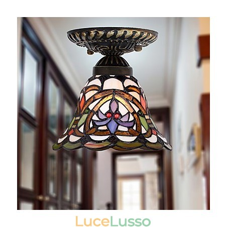 Lampada a cupola con vetrate artistiche rurali europee che assorbono la luce Lampada a cupola con vetrate artistiche rurali europee che assorbono la luce