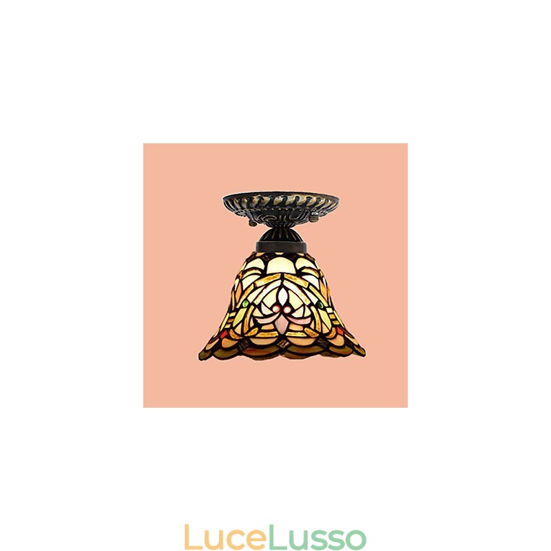Lampada a cupola con vetrate artistiche rurali europee che assorbono la luce