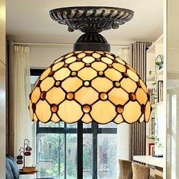 Lampada a cupola con vetrate artistiche rurali europee che assorbono la luce