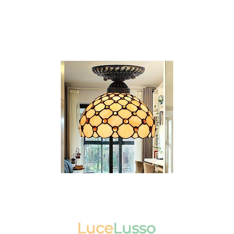 Lampada a cupola con vetrate artistiche rurali europee che assorbono la luce