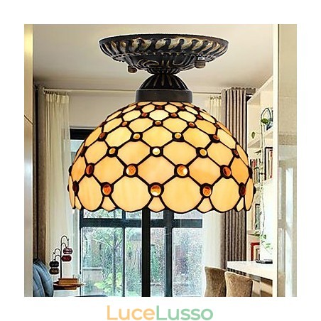 Lampada a cupola con vetrate artistiche rurali europee che assorbono la luce Lampada a cupola con vetrate artistiche rurali europee che assorbono la luce