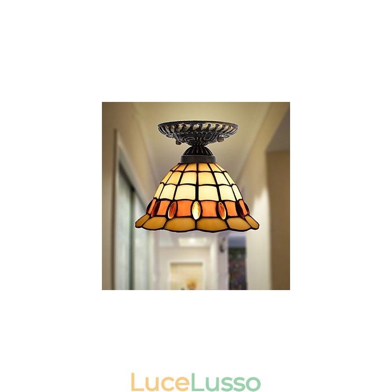 Lampada a cupola con vetrate artistiche rurali europee che assorbono la luce