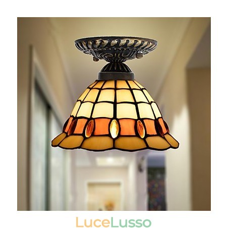 Lampada a cupola con vetrate artistiche rurali europee che assorbono la luce Lampada a cupola con vetrate artistiche rurali europee che assorbono la luce