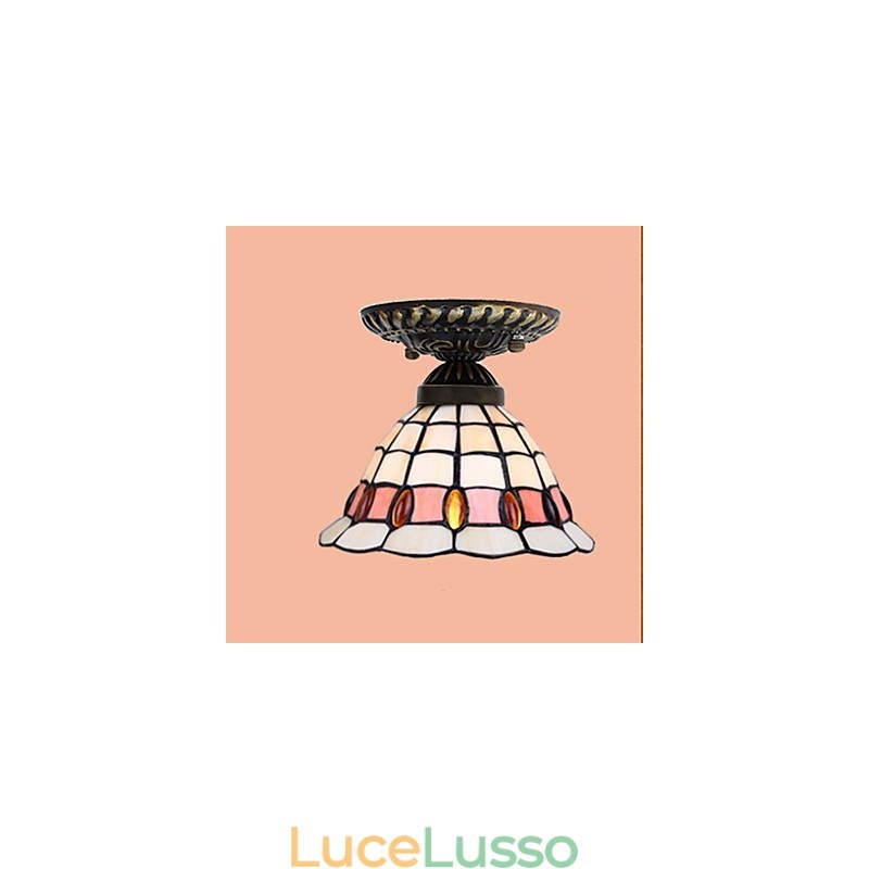 Lampada a cupola con vetrate artistiche rurali europee che assorbono la luce