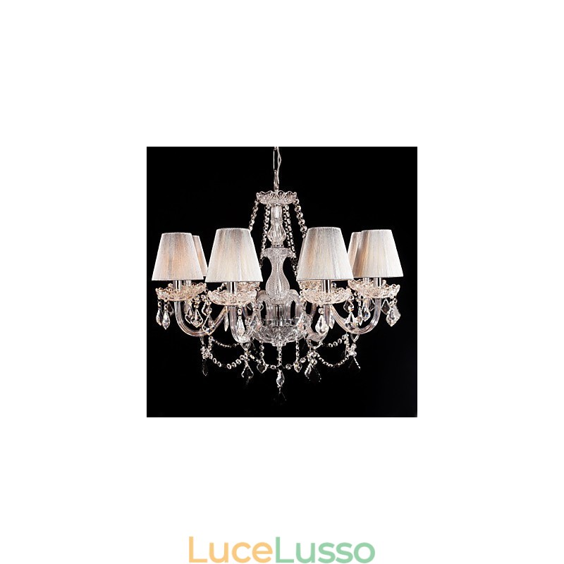 Lampadario in cristallo di lusso moderno soggiorno 8 luci con paralume in tessuto
