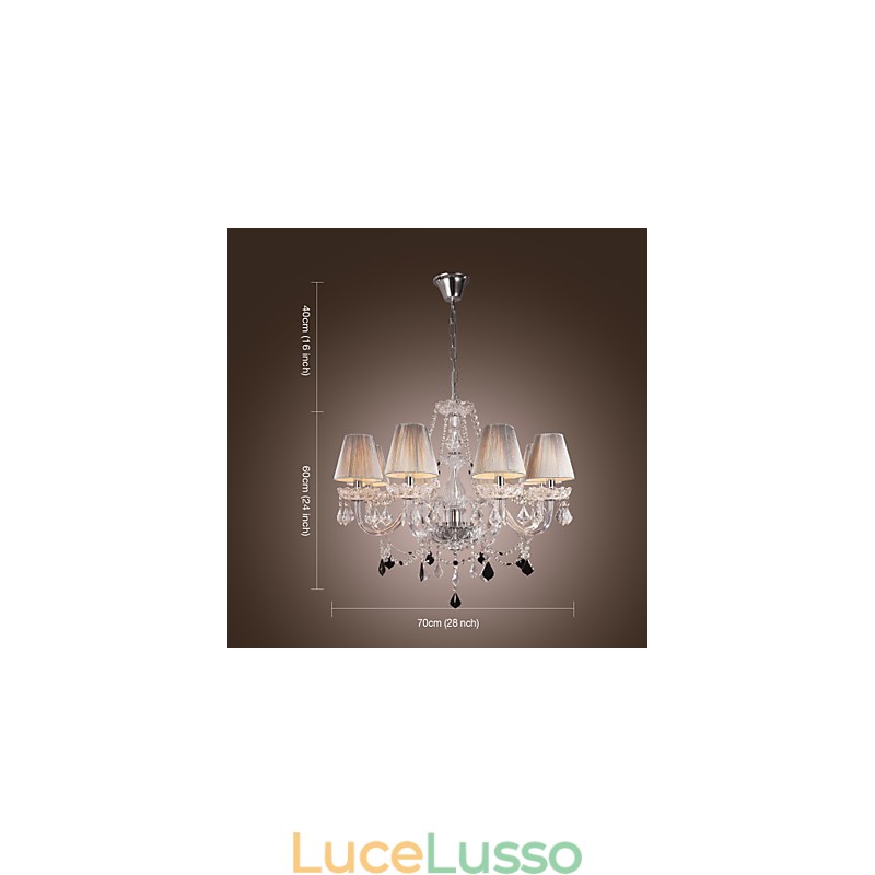 Lampadario in cristallo di lusso moderno soggiorno 8 luci con paralume in tessuto