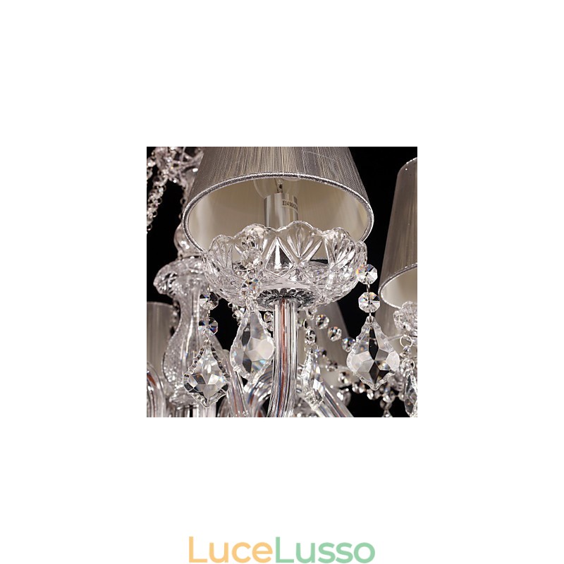Lampadario in cristallo di lusso moderno soggiorno 8 luci con paralume in tessuto