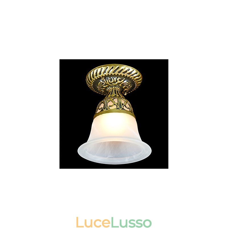 Lampada da soffitto in bronzo con vetro moiré, classica europea