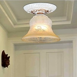 Lampada da soffitto bianca con paralume in vetro dorato a mano, stile retrò europeo classico