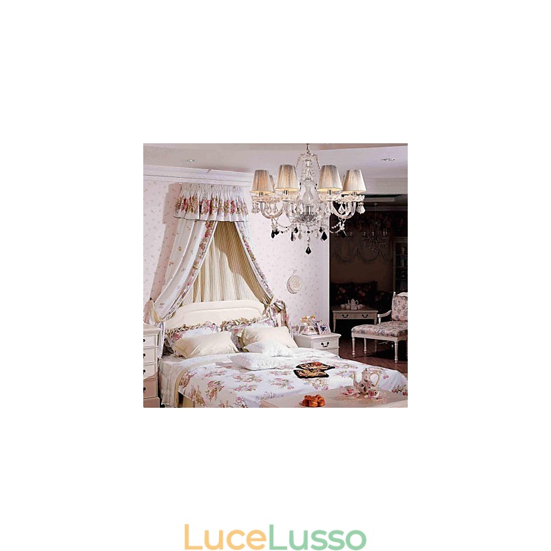 Lampadario in cristallo di lusso moderno soggiorno 8 luci con paralume in tessuto