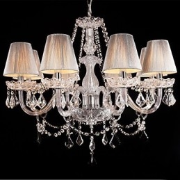 Lampadario in cristallo di lusso moderno soggiorno 8 luci con paralume in tessuto
