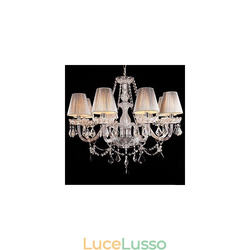 Lampadario in cristallo di lusso moderno soggiorno 8 luci con paralume in tessuto
