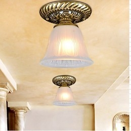 Lampada da soffitto in bronzo con paralume in vetro, modello europeo retrò classico