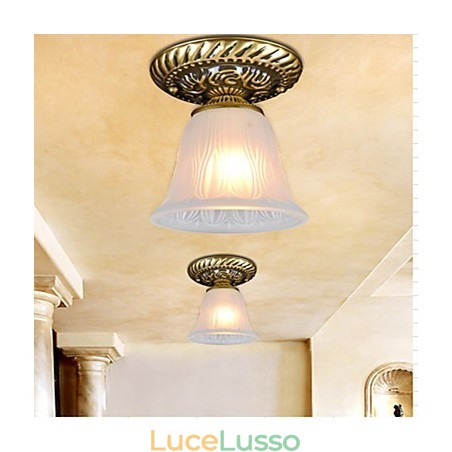 Lampada da soffitto in bronzo con paralume in vetro, modello europeo retrò classico Lampada da soffitto in bronzo con paralume in vetro, modello europeo retrò classico