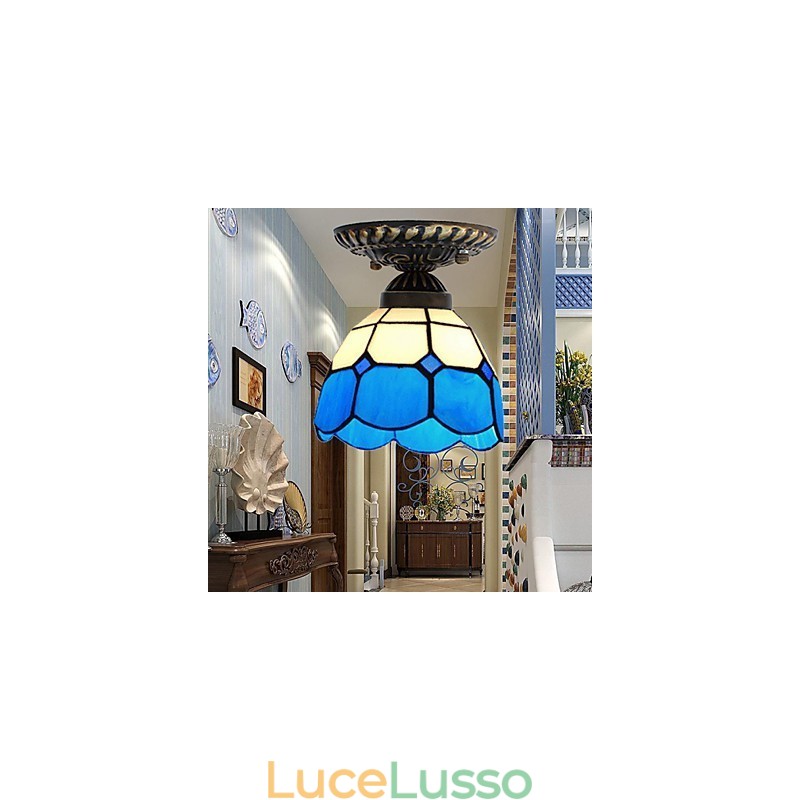 17*Lampada a cupola in vetro colorato con arti creative rurali europee assorbe la luce