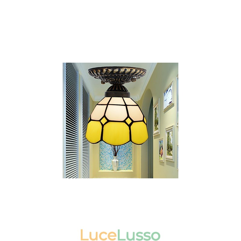 17*Lampada a cupola in vetro colorato con arti creative rurali europee assorbe la luce