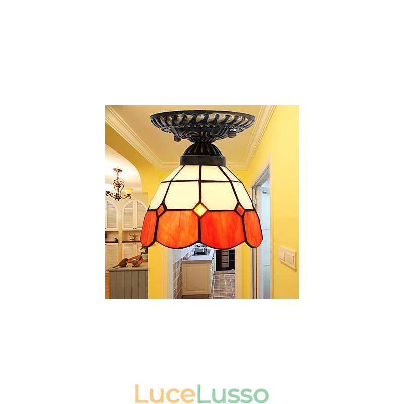 17*Lampada a cupola in vetro colorato con arti creative rurali europee assorbe la luce