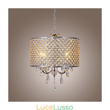 Lampadario a tamburo in cristallo moderno a 4 luci Lampadario a tamburo in cristallo moderno a 4 luci