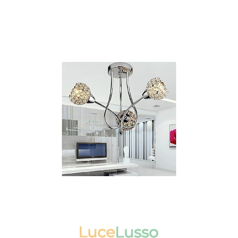 Moderno lampadario a 3 luci con design in cristallo