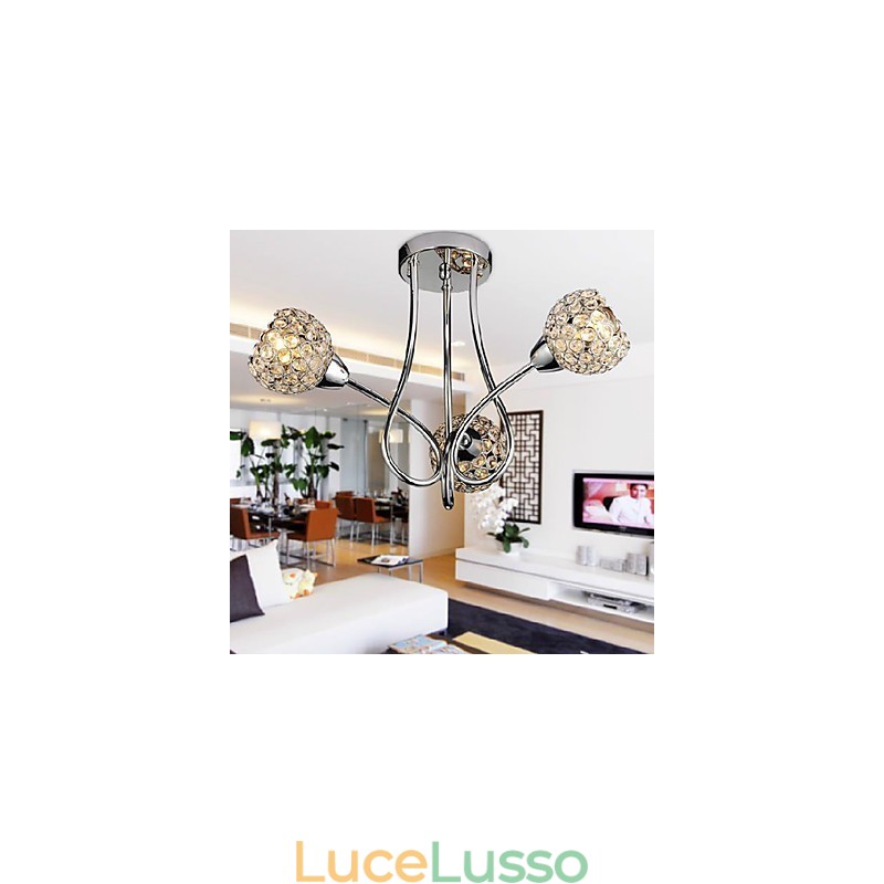 Moderno lampadario a 3 luci con design in cristallo