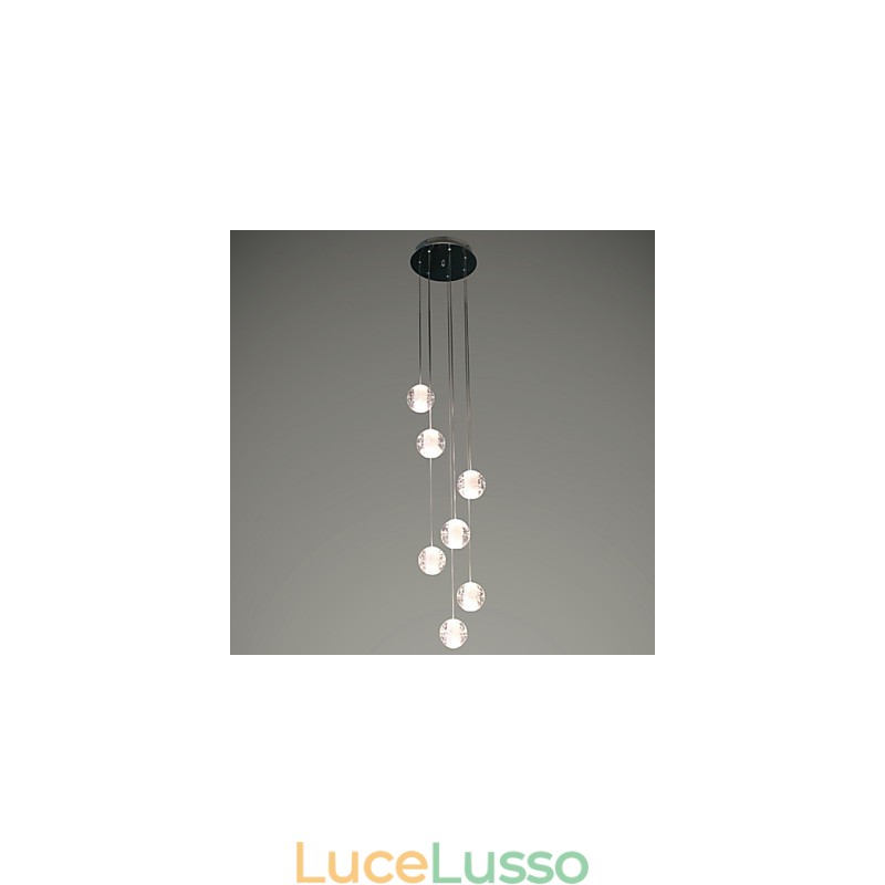 Lampada a sospensione moderna Lampada a sospensione G4 Retroifit 7 luci Placcatura cromata Cristallo per scale Luce