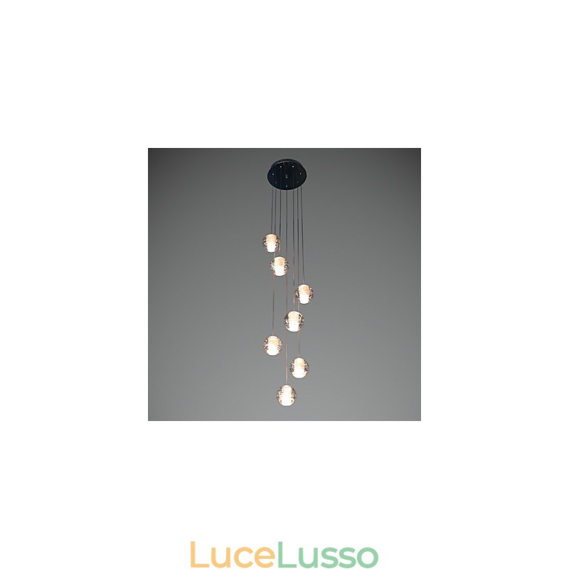 Lampada a sospensione moderna Lampada a sospensione G4 Retroifit 7 luci Placcatura cromata Cristallo per scale Luce