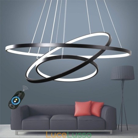 Lampada a sospensione dimmerabile con telecomando Design moderno Tre anelli Lampada a sospensione dimmerabile con telecomando Design moderno Tre anelli