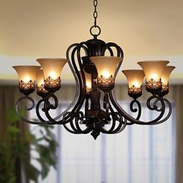 Lampadario a sospensione 8 luci Vintage Country Island metallo + vetro