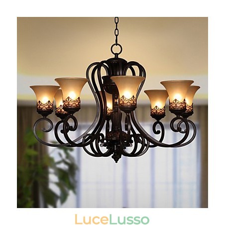 Lampadario a sospensione 8 luci Vintage Country Island metallo + vetro Lampadario a sospensione 8 luci Vintage Country Island metallo + vetro