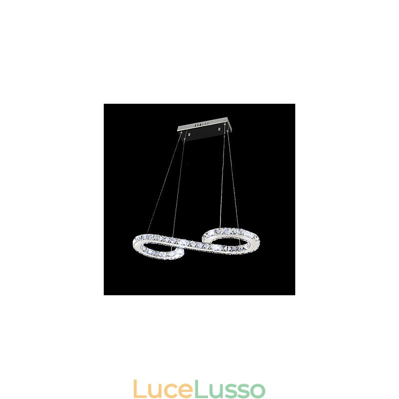 Lampada a sospensione moderna in metallo cromato e cristallo contemporaneo