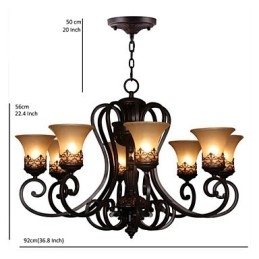 Lampadario a sospensione 8 luci Vintage Country Island metallo + vetro