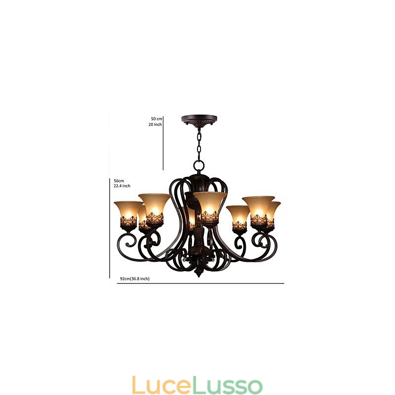 Lampadario a sospensione 8 luci Vintage Country Island metallo + vetro