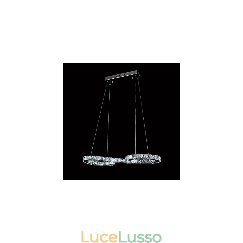 Lampada a sospensione moderna in metallo cromato e cristallo contemporaneo