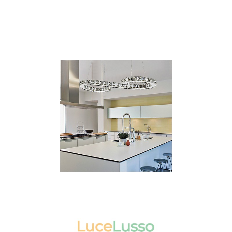 Lampada a sospensione moderna in metallo cromato e cristallo contemporaneo