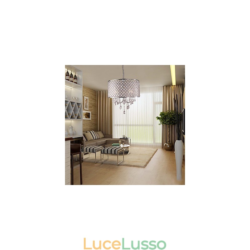 Lampadario a tamburo in cristallo moderno a 4 luci