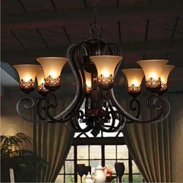 Lampadario a sospensione 8 luci Vintage Country Island metallo + vetro
