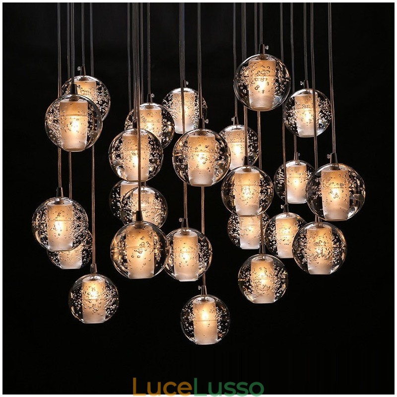 Lampada a sospensione a sfera di cristallo Meteorer Stage di Creative Engineering