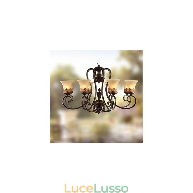 Lampadario a sospensione 8 luci Vintage Country Island metallo + vetro