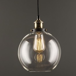Lampada a sospensione industriale in ottone anticato con una luce, paralume in vetro, lampada a sospensione da bar