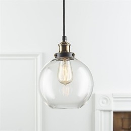Lampada a sospensione industriale in ottone anticato con una luce, paralume in vetro, lampada a sospensione da bar