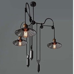 Lampada a sospensione vintage Pully 3 Island Foyer in metallo + paralume interno in vetro