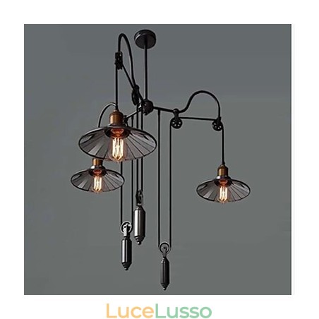 Lampada a sospensione vintage Pully 3 Island Foyer in metallo + paralume interno in vetro Lampada a sospensione vintage Pully 3 Island Foyer in metallo + paralume interno in vetro