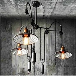 Lampada a sospensione vintage Pully 3 Island Foyer in metallo + paralume interno in vetro
