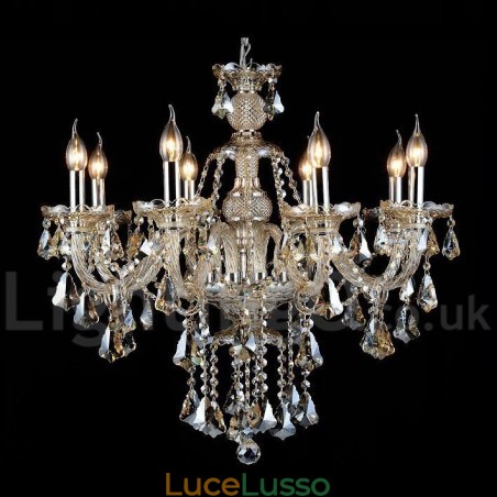Lampadario moderno in cristallo K9 color cognac retrò con 8 luci Lampadario moderno in cristallo K9 color cognac retrò con 8 luci